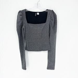 H&M Sparkly Puff Sleeve Crop Top Size Small
